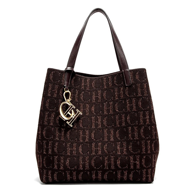 Fashion New Solid Color Women's Bucket Bag Large Capacity Letter Design Small Card Bag Accessories Handbag